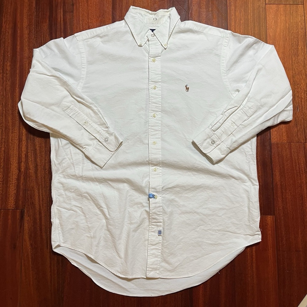 Vintage Ralph Lauren Shirt Mens 16.5 33 L Solid White Flesh Pony Button Down